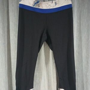 lululemon athletica Black Cropped Leggings with Blue & White Waistband